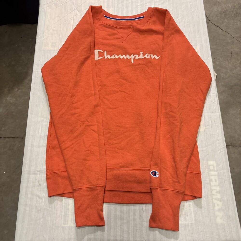 Champion Script Logo Sweatshirt Womens S Orange Pullover Crewneck